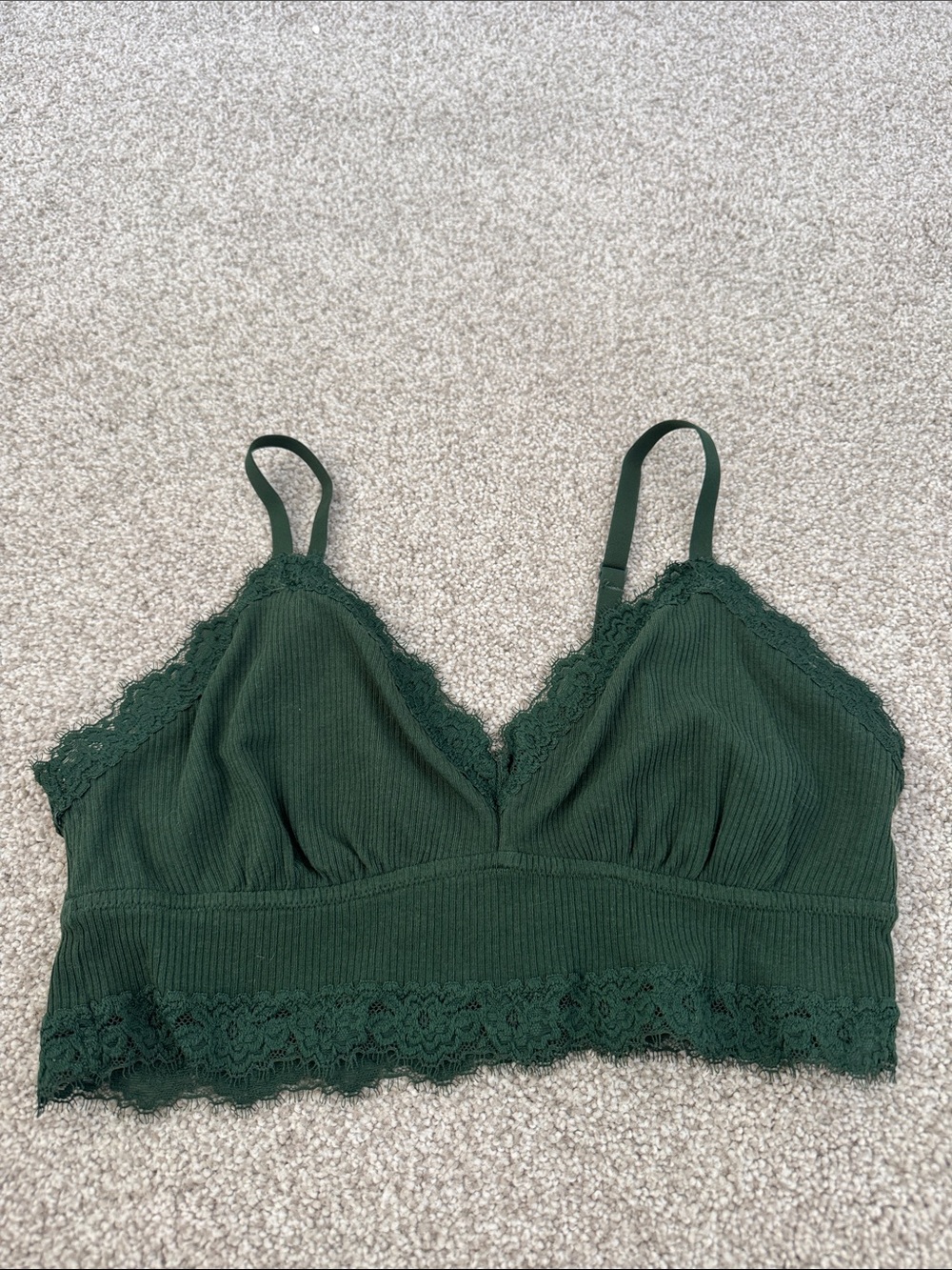 aerie Ribbed Lace Bralette in Dark Green